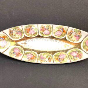 Vintage Royal Vienna Porcelain Fragonard Courting Couple Oval Dish Gold 10 X 4”